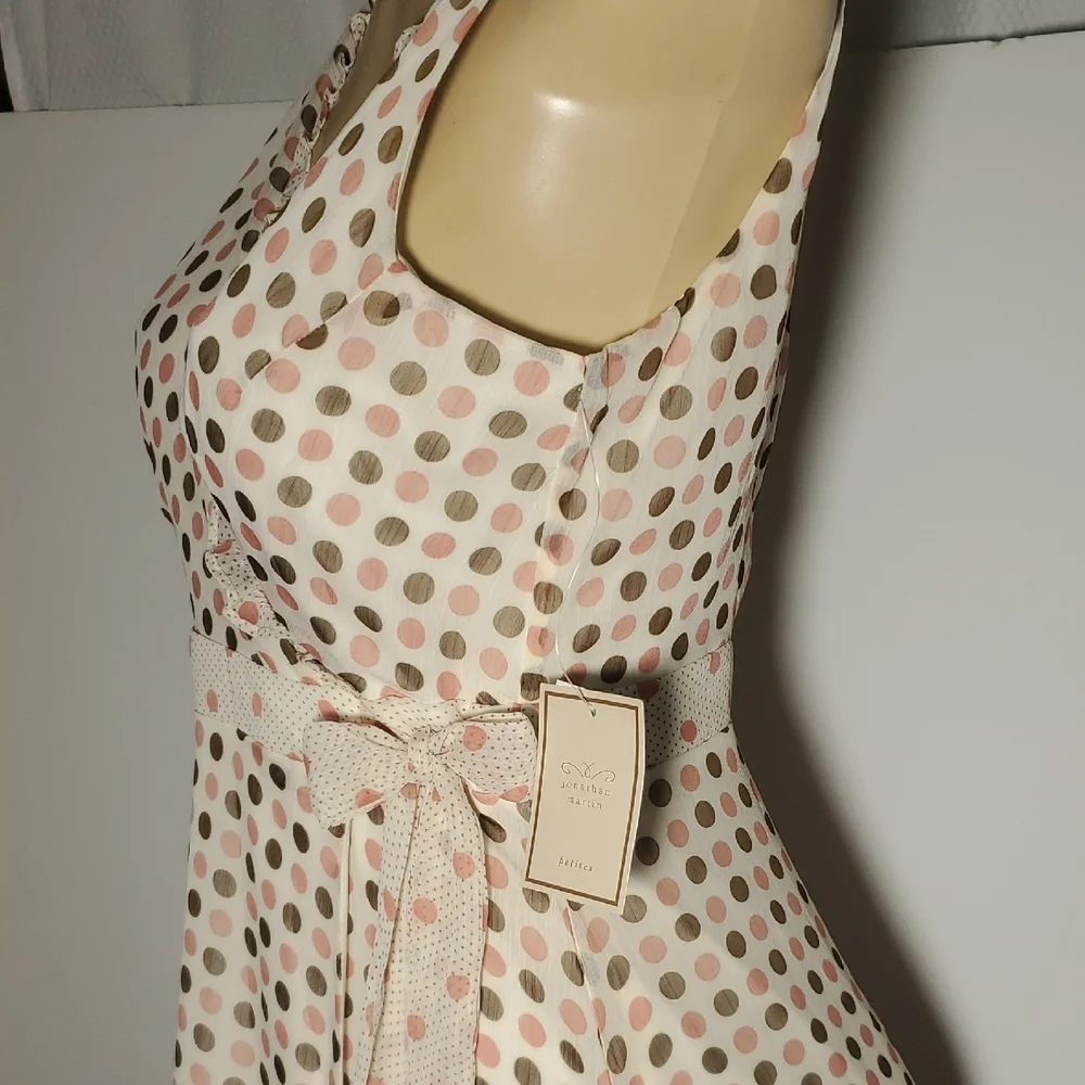 NWT Jonathan Martin Polka Dot Wrap Midi Dress Size 8 Cream Color Brown Pink Dot - Picture 4 of 12